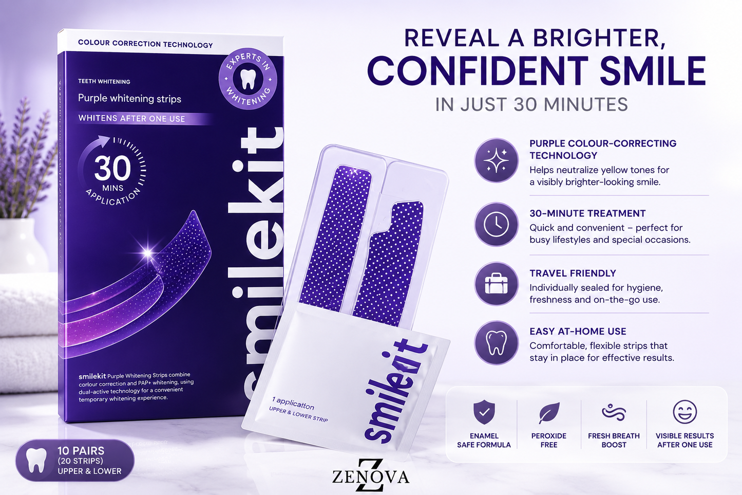 SmileKit Purple Teeth Whitening Strips (10 Pairs)